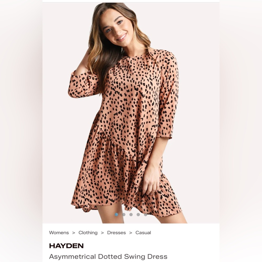 NWT Hayden Peach and Black Leopard Short Sleeve Dress